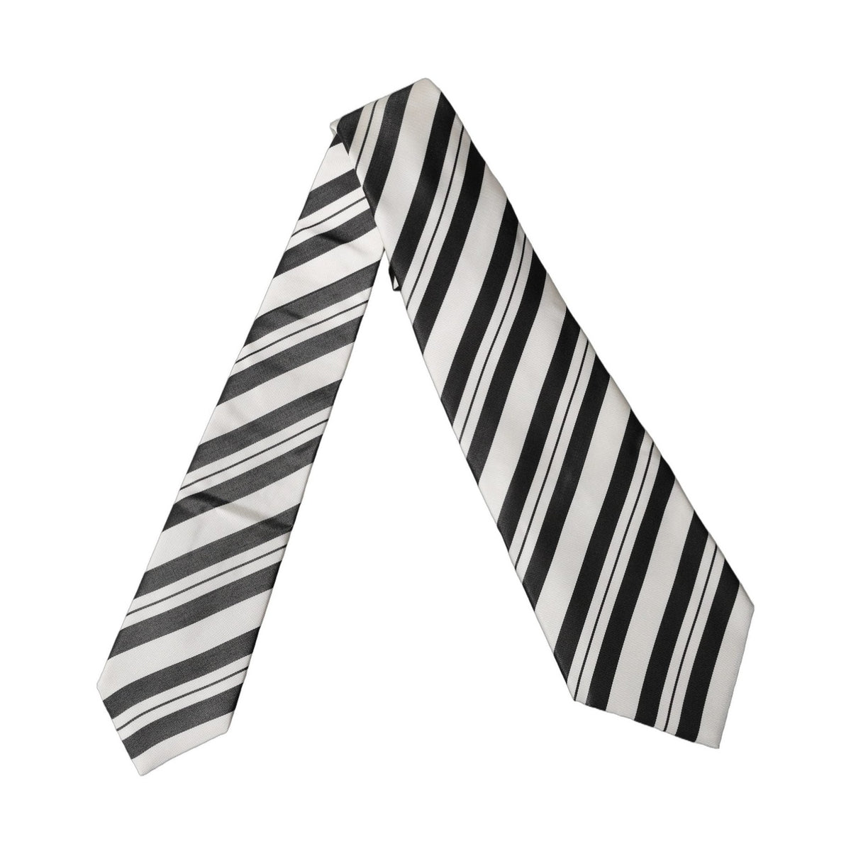 Black White Stripes Silk Adjustable Women Necktie Tie