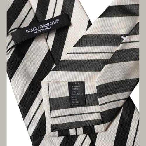 Dolce & Gabbana Black White Stripes Silk Adjustable Women Necktie Tie