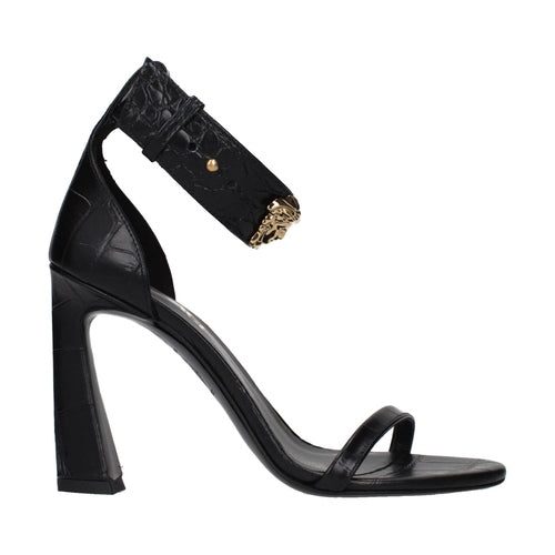 Versace Black Leather Stiletto Heel Sandals