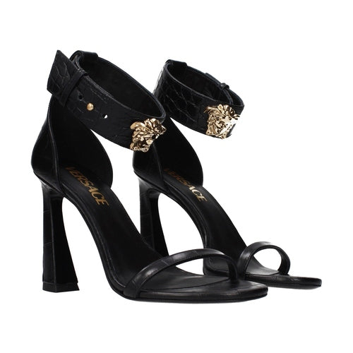 Versace Black Leather Stiletto Heel Sandals