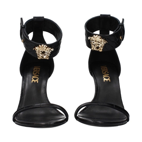 Versace Black Leather Stiletto Heel Sandals