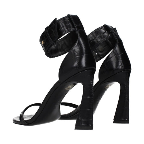 Versace Black Leather Stiletto Heel Sandals