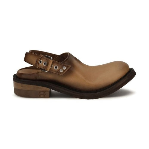 Miu Miu Brown Calf Leather Bos Taurus Mules