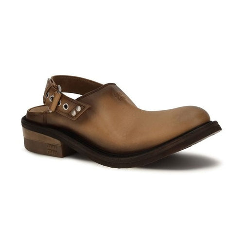 Miu Miu Brown Calf Leather Bos Taurus Mules