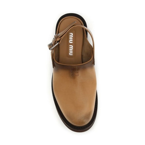 Miu Miu Brown Calf Leather Bos Taurus Mules