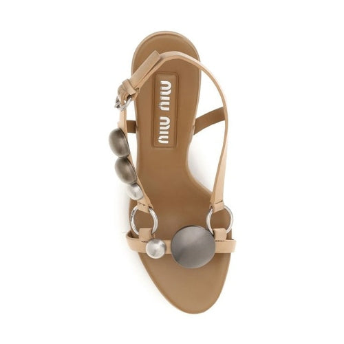 Miu Miu Brown Calf Leather Bos Taurus Stiletto Heel Sandals