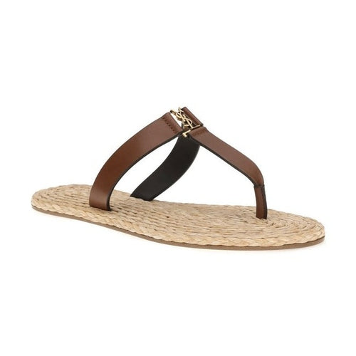 Saint Laurent Brown Calf Leather Bos Taurus Flat Sandals
