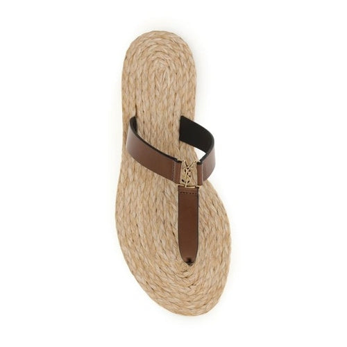 Saint Laurent Brown Calf Leather Bos Taurus Flat Sandals