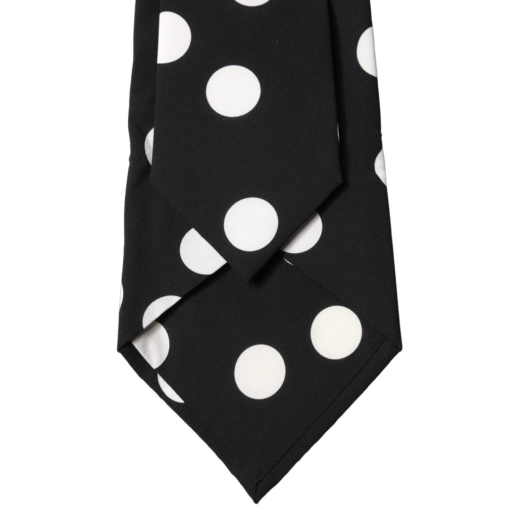 Dolce & Gabbana Black White Polka Dot Silk Adjustable Women Necktie Tie