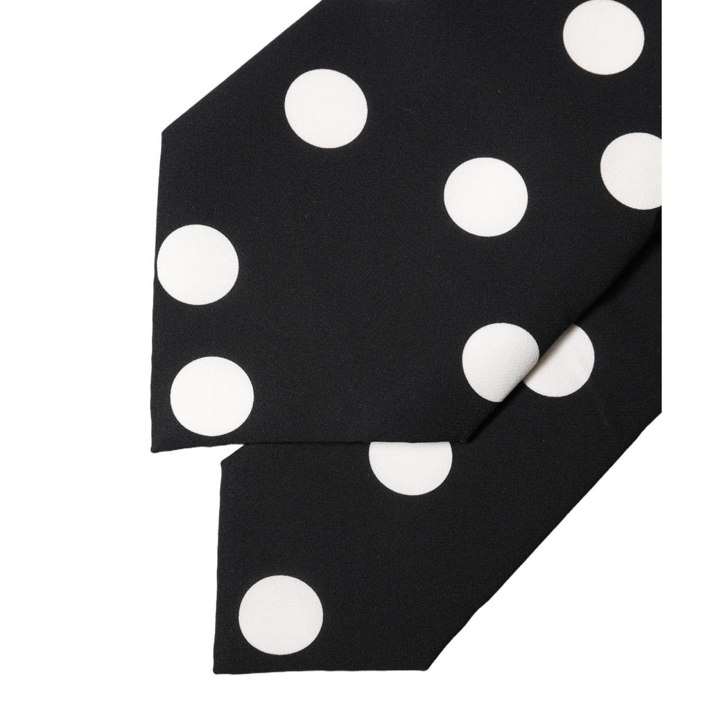 Dolce & Gabbana Black White Polka Dot Silk Adjustable Women Necktie Tie