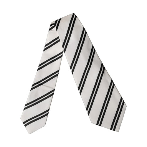 Dolce & Gabbana White Black Stripes Silk Adjustable Women Necktie Tie
