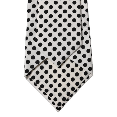 Dolce & Gabbana White Black Polka Dot Silk Adjustable Women Necktie Tie