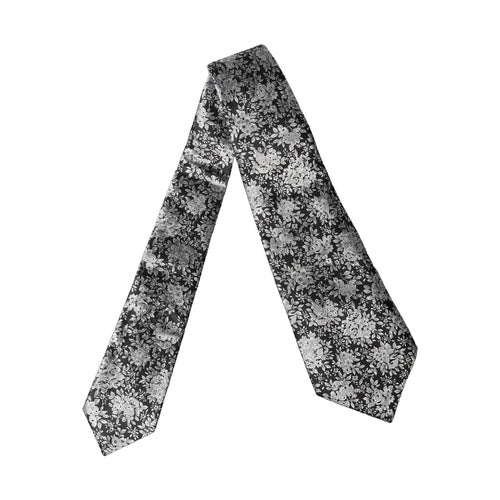 Dolce & Gabbana Black Silver Floral Silk Adjustable Women Necktie Tie