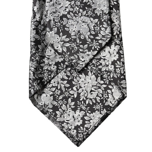 Dolce & Gabbana Black Silver Floral Silk Adjustable Women Necktie Tie