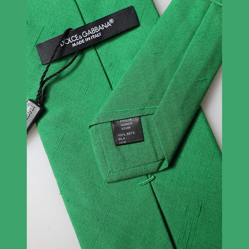 Dolce & Gabbana Green Solid Silk Cotton Adjustable Women Necktie Tie