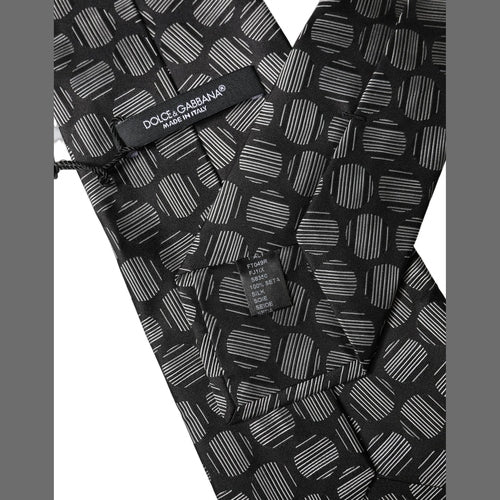 Dolce & Gabbana Black White Geometric Silk Adjustable Women Necktie Tie