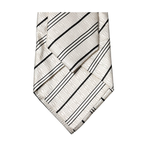 Dolce & Gabbana White Black Stripes Silk Adjustable Women Necktie Tie