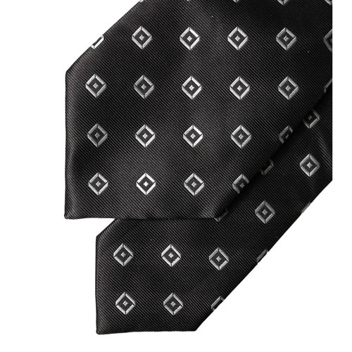 Dolce & Gabbana Black White Geometric Silk Adjustable Women Necktie Tie