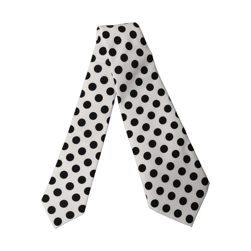 Dolce & Gabbana White Black Polka Dot Silk Adjustable Women Necktie Tie