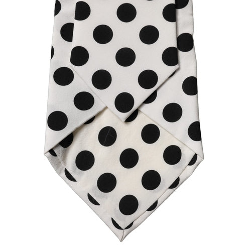 Dolce & Gabbana White Black Polka Dot Silk Adjustable Women Necktie Tie