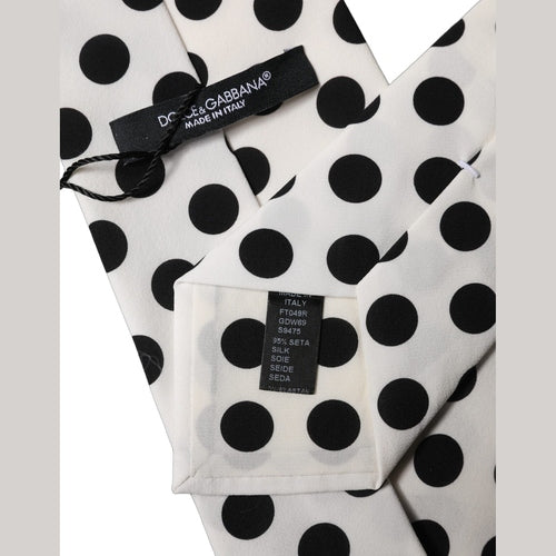 Dolce & Gabbana White Black Polka Dot Silk Adjustable Women Necktie Tie