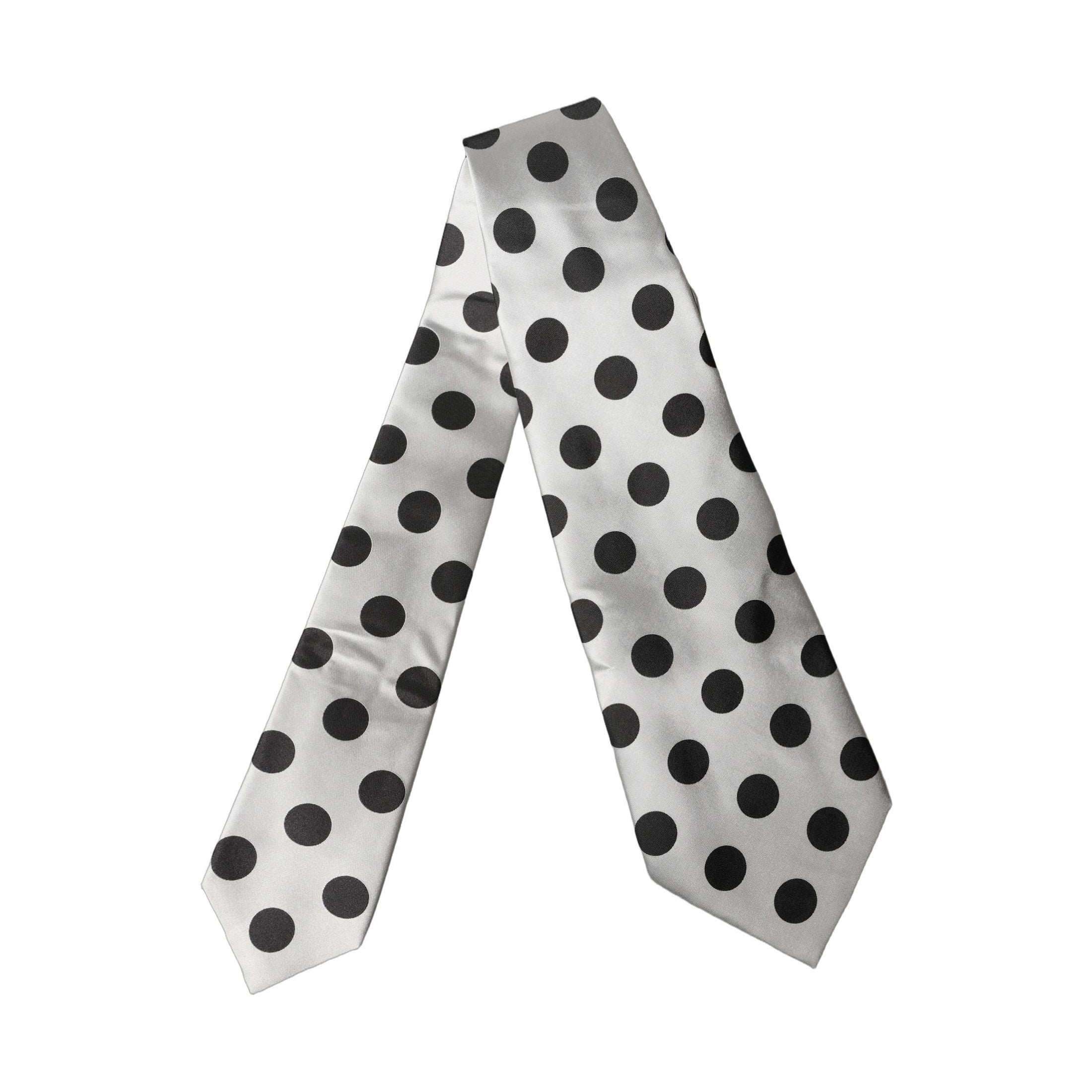 Dolce & Gabbana White Black Polka Dot Silk Adjustable Women Necktie Tie