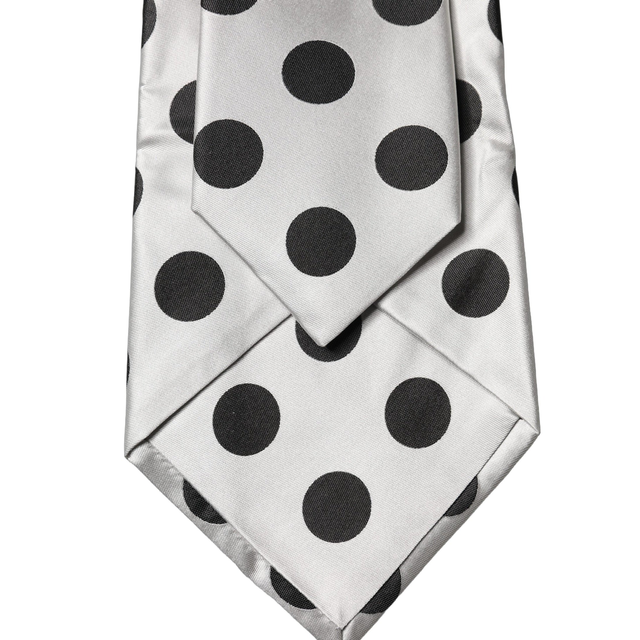 Dolce & Gabbana White Black Polka Dot Silk Adjustable Women Necktie Tie