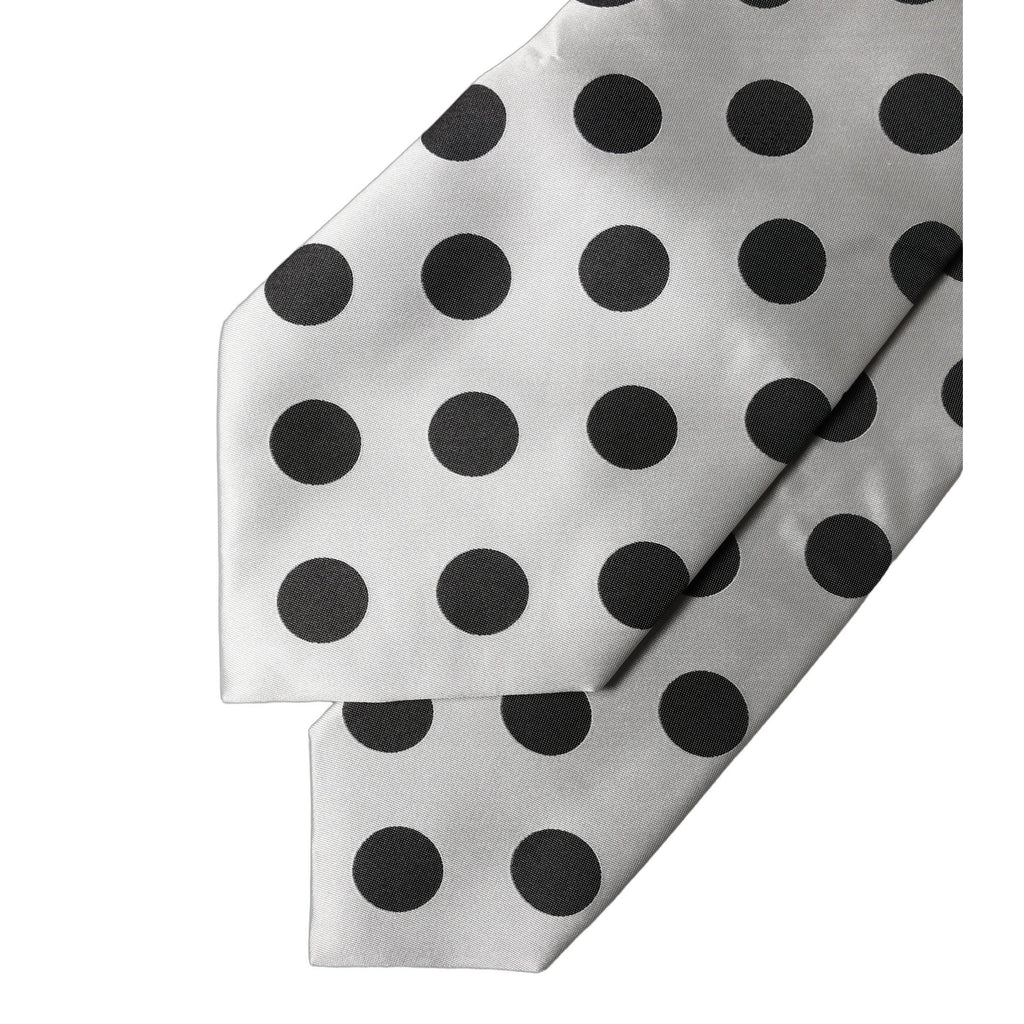 Dolce & Gabbana White Black Polka Dot Silk Adjustable Women Necktie Tie