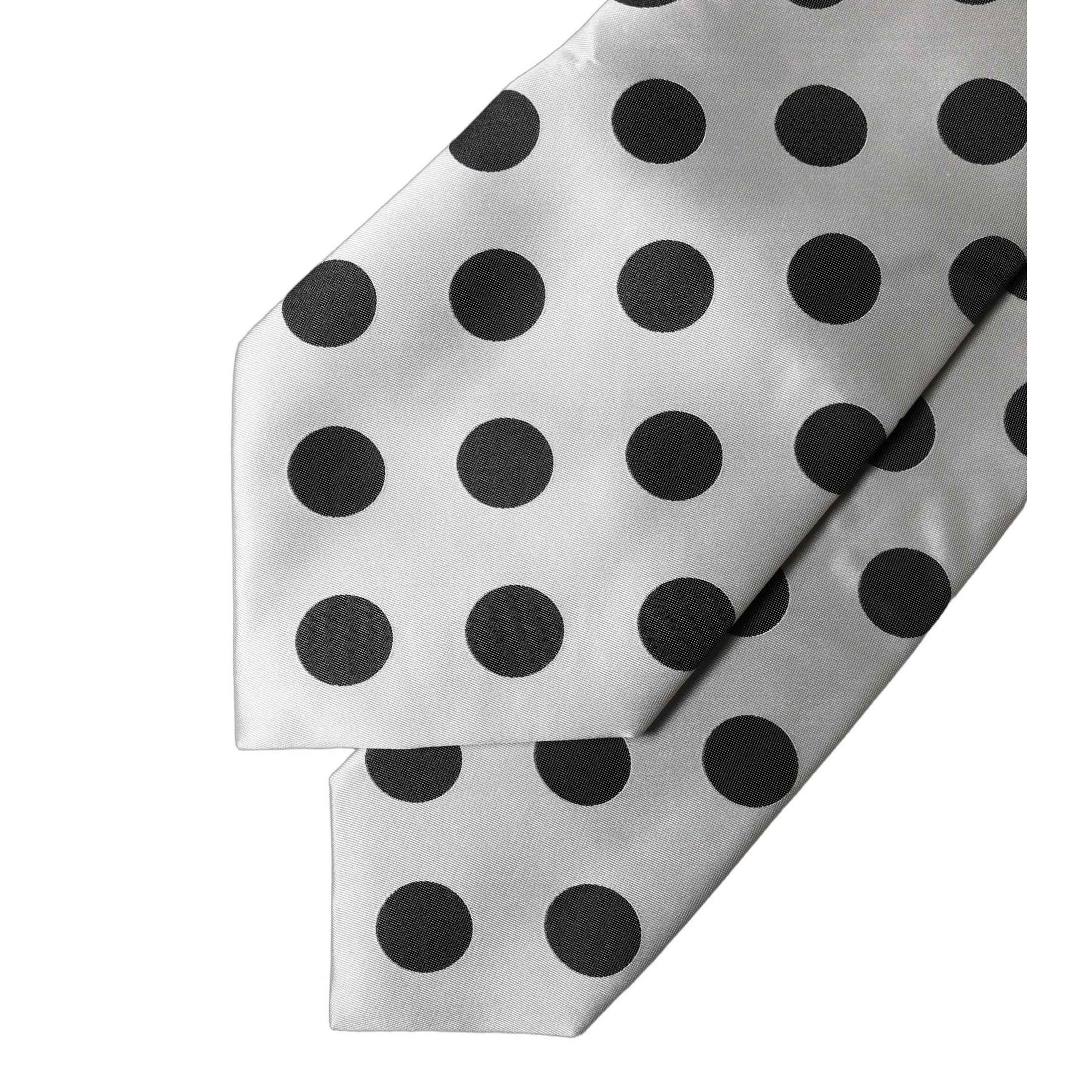 Dolce & Gabbana White Black Polka Dot Silk Adjustable Women Necktie Tie
