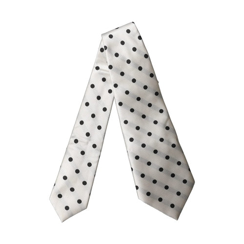 Dolce & Gabbana White Black Polka Dot Silk Adjustable Women Necktie Tie