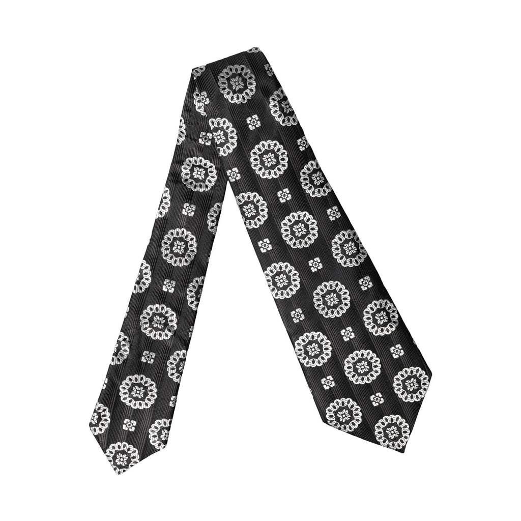 Dolce & Gabbana Black White Floral Silk Adjustable Women Necktie Tie