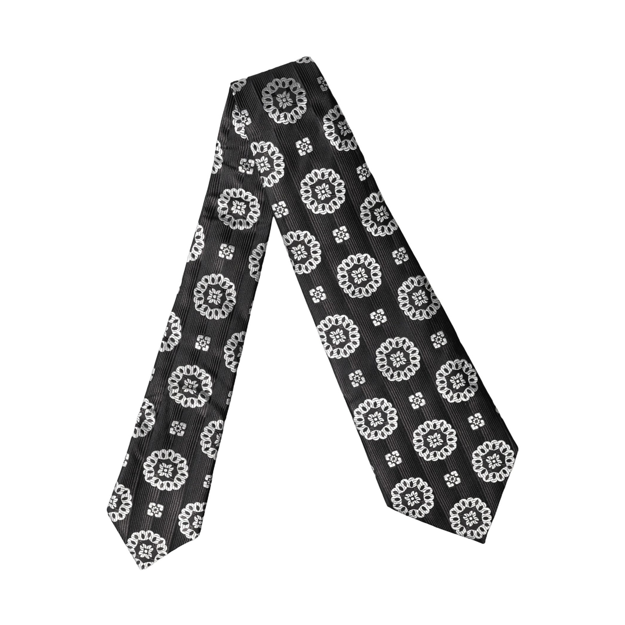 Dolce & Gabbana Black White Floral Silk Adjustable Women Necktie Tie