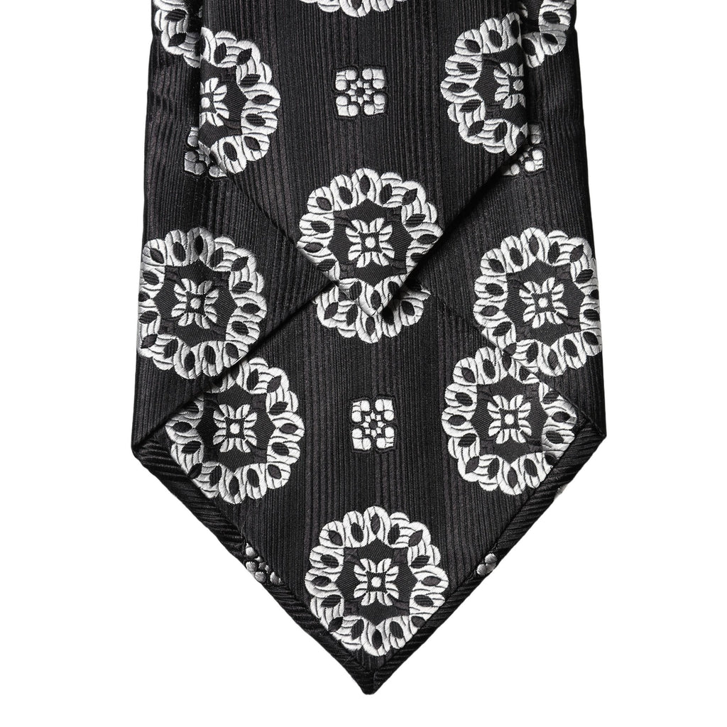 Dolce & Gabbana Black White Floral Silk Adjustable Women Necktie Tie