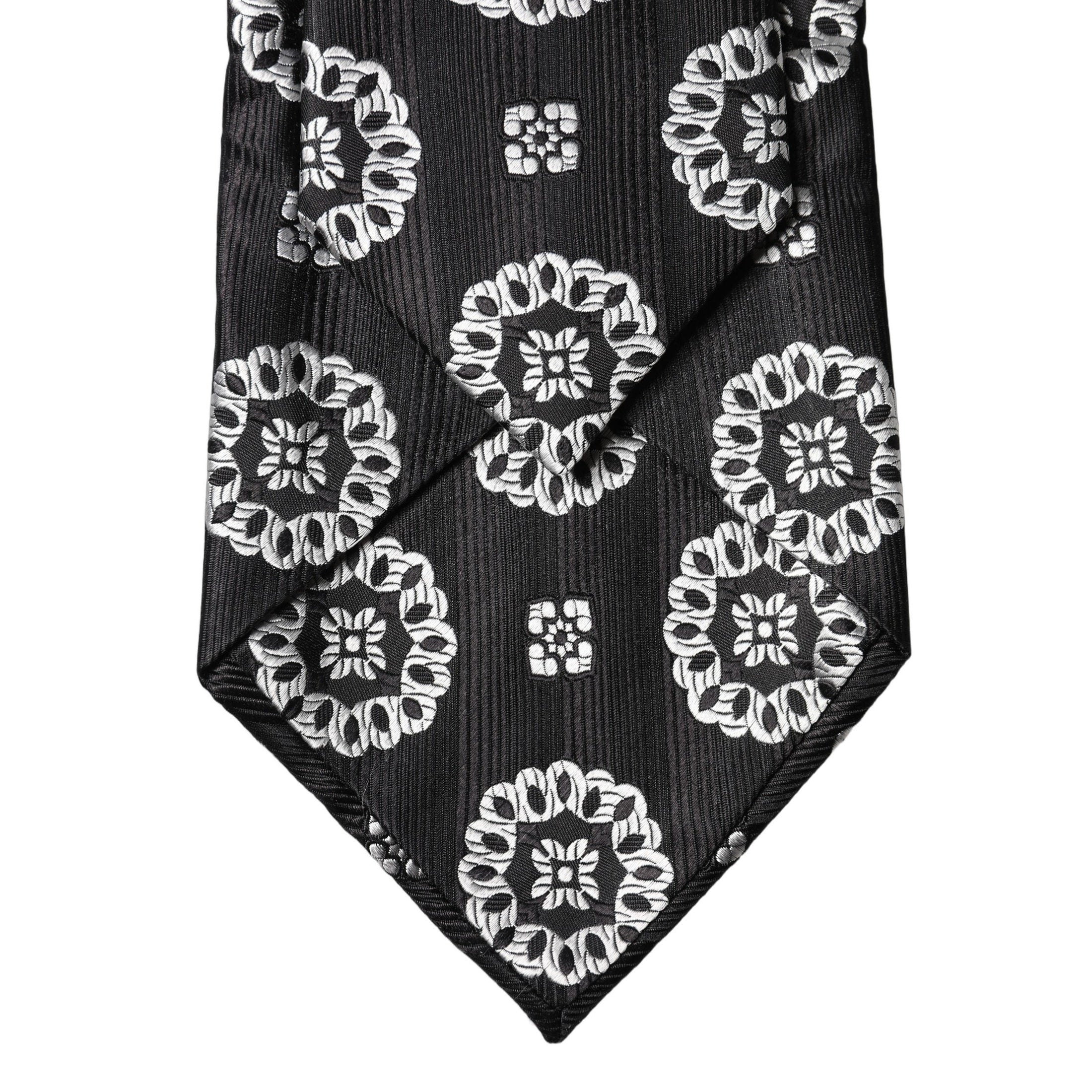 Dolce & Gabbana Black White Floral Silk Adjustable Women Necktie Tie