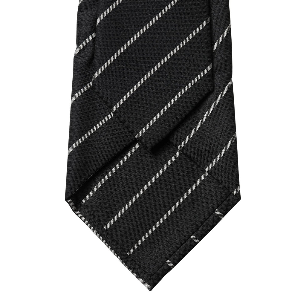 Dolce & Gabbana Black White Stripes Wool Adjustable Women Necktie Tie