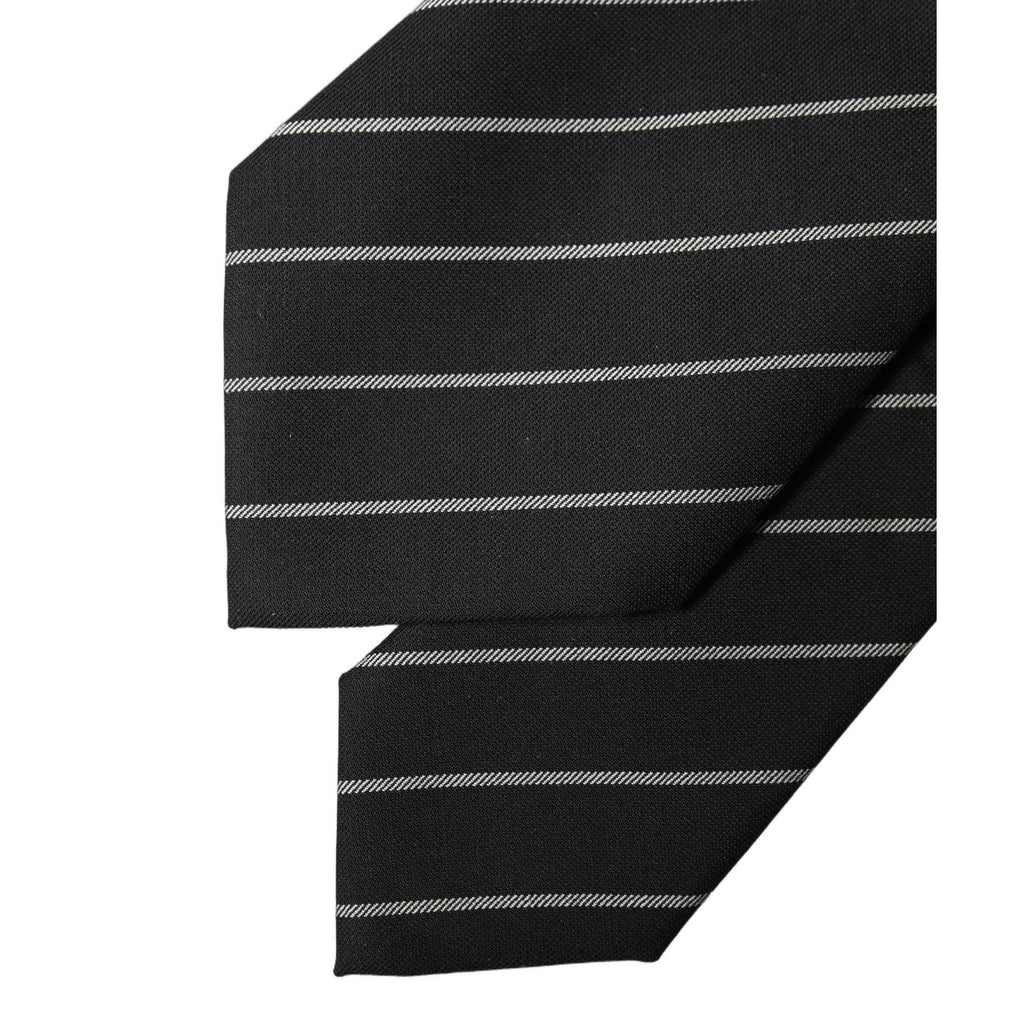 Dolce & Gabbana Black White Stripes Wool Adjustable Women Necktie Tie