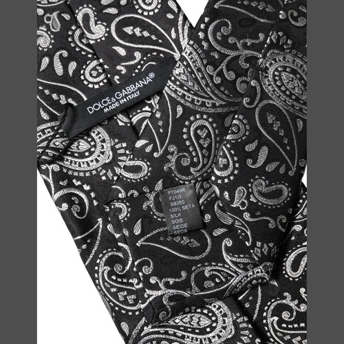 Dolce & Gabbana Black White Paisley Silk Adjustable Women Necktie Tie