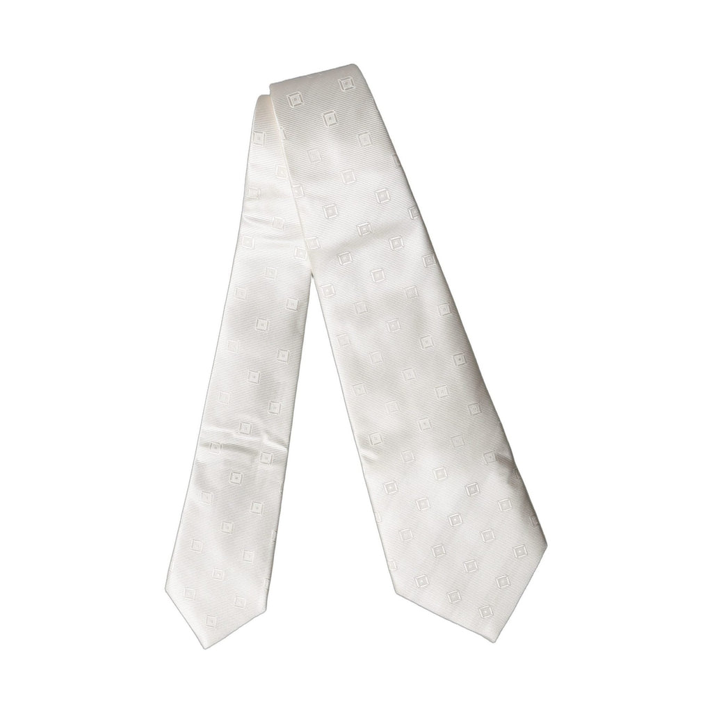 Dolce & Gabbana Off White Geometric Silk Adjustable Women Necktie Tie
