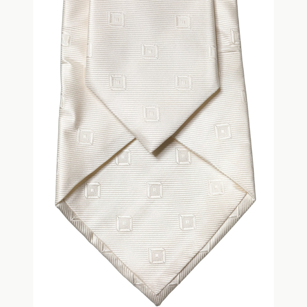 Dolce & Gabbana Off White Geometric Silk Adjustable Women Necktie Tie