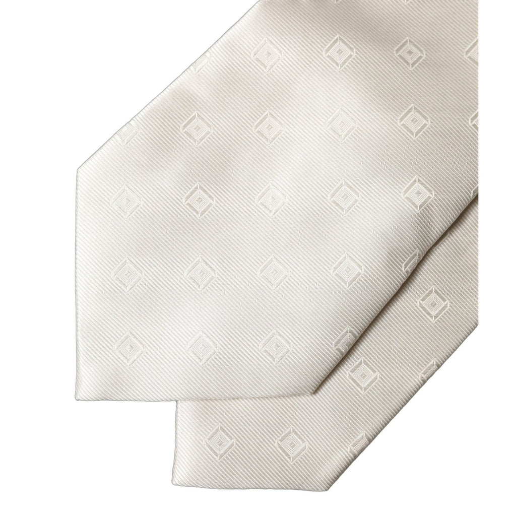Dolce & Gabbana Off White Geometric Silk Adjustable Women Necktie Tie