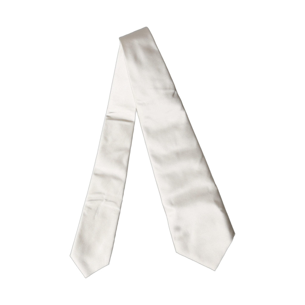 Dolce & Gabbana Off White Solid Silk Adjustable Women Tied Necktie Tie