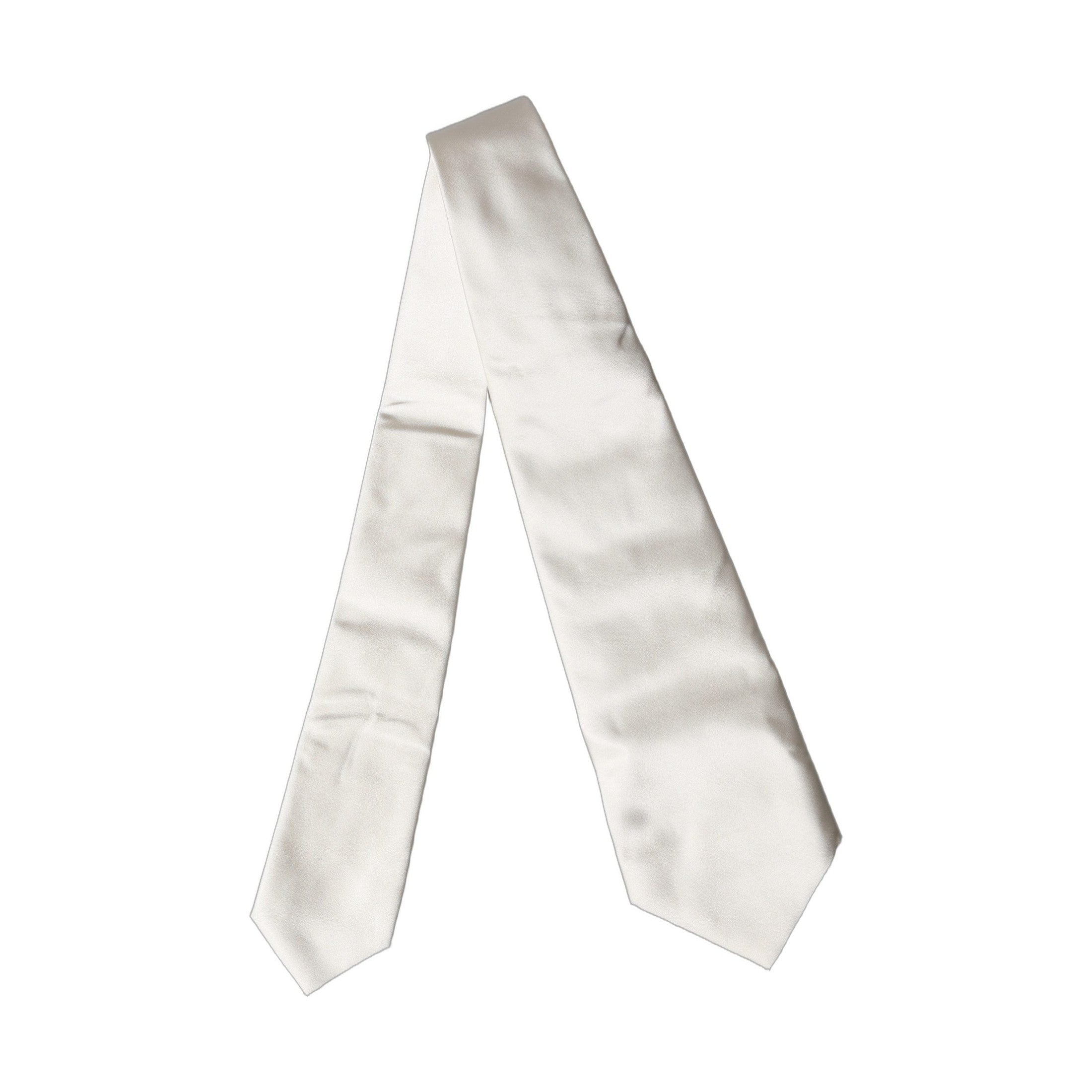 Dolce & Gabbana Off White Solid Silk Adjustable Women Tied Necktie Tie