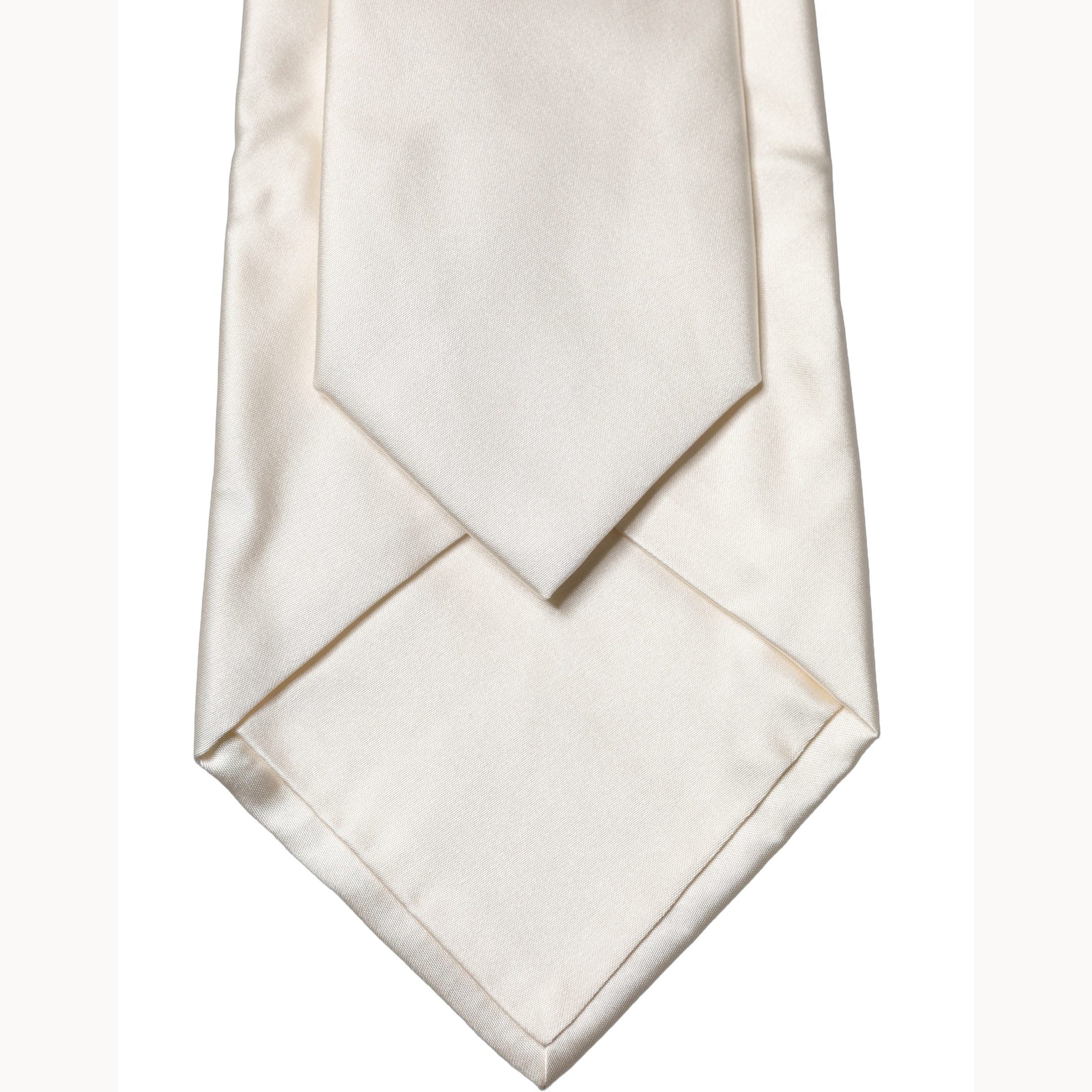 Dolce & Gabbana Off White Solid Silk Adjustable Women Tied Necktie Tie