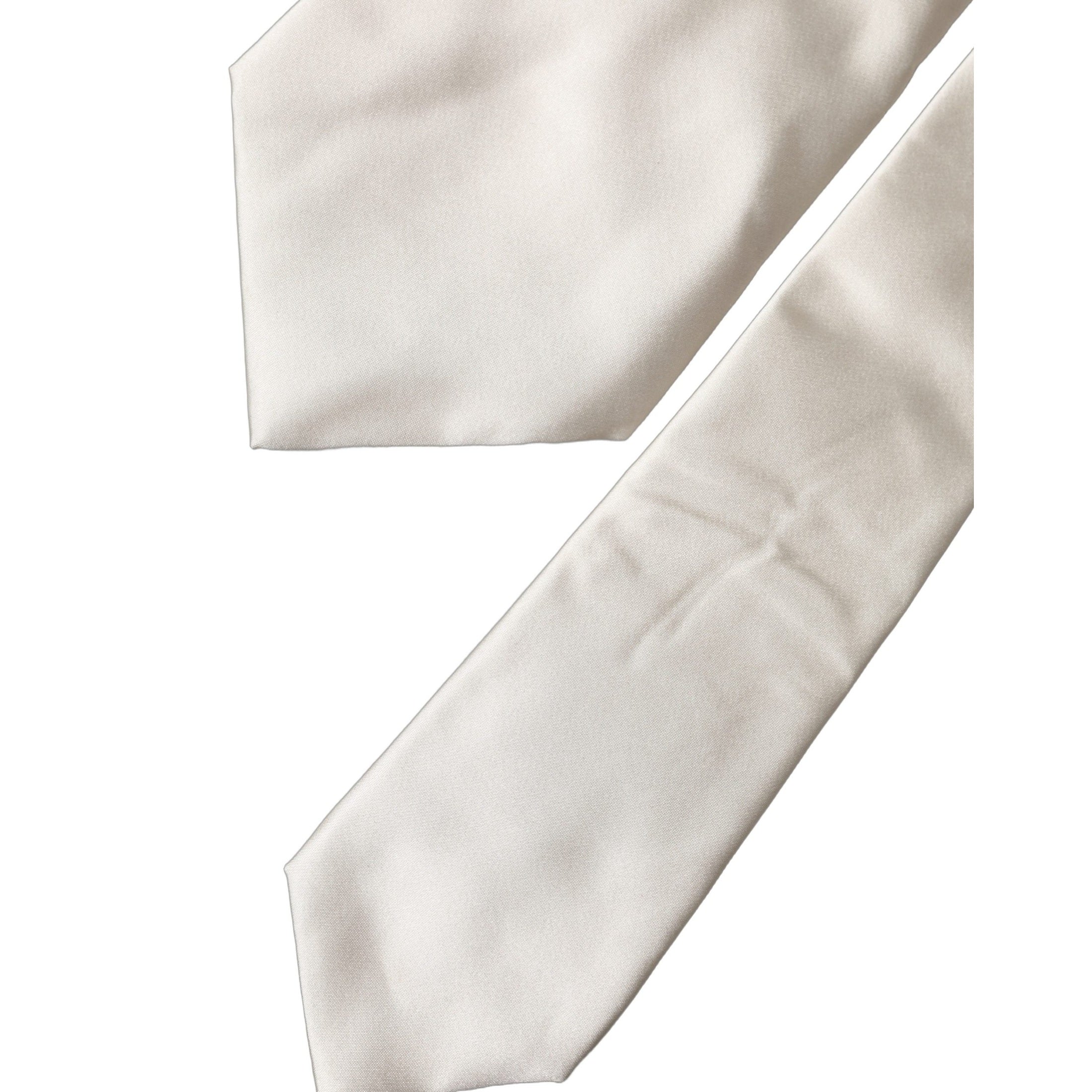 Dolce & Gabbana Off White Solid Silk Adjustable Women Tied Necktie Tie