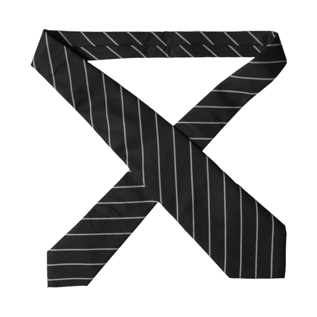 Dolce & Gabbana Black White Stripes Wool Adjustable Women Necktie Tie