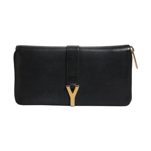 Saint Laurent Black and Gold leather logo zip wallet