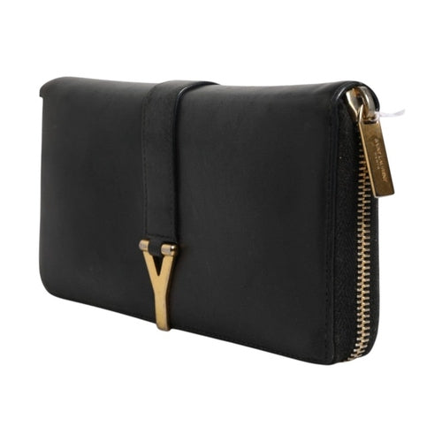 Saint Laurent Black and Gold leather logo zip wallet