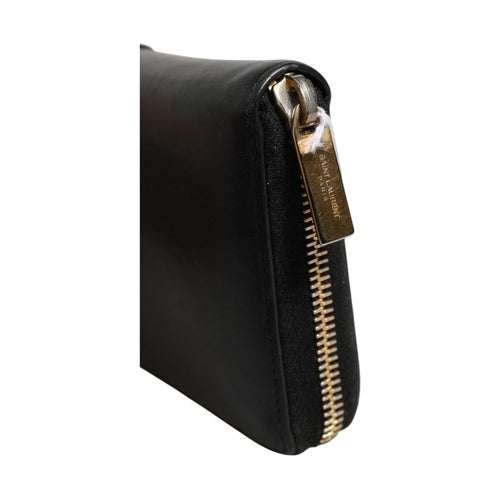 Saint Laurent Black and Gold leather logo zip wallet