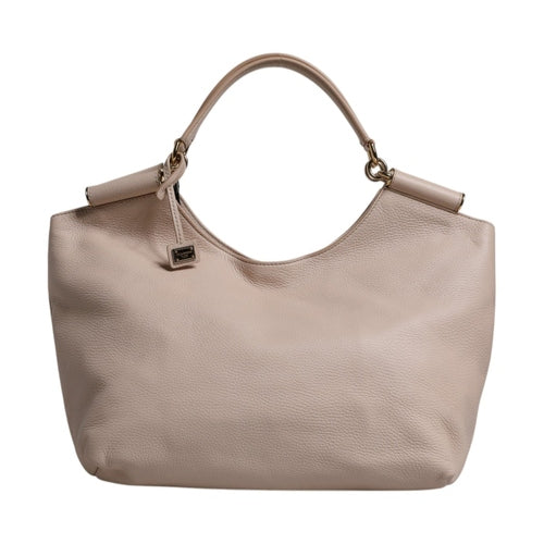 Dolce & Gabbana Light Pink Leather Logo Plaque Tote Shoulder Borse Bag