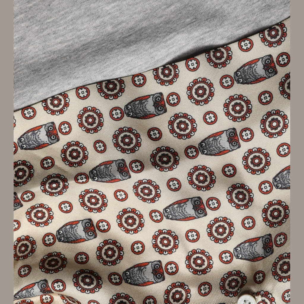 Dolce & Gabbana Gray Cotton V-neck Owl Silk Scarf Top T-shirt